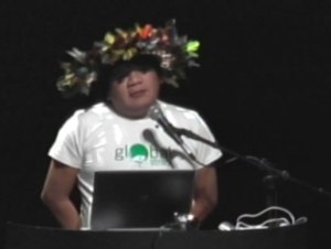 Almir Surui, Leader of the Surui tribe from Rondonia, Brasil, addresses the Biodiversity plenary.
